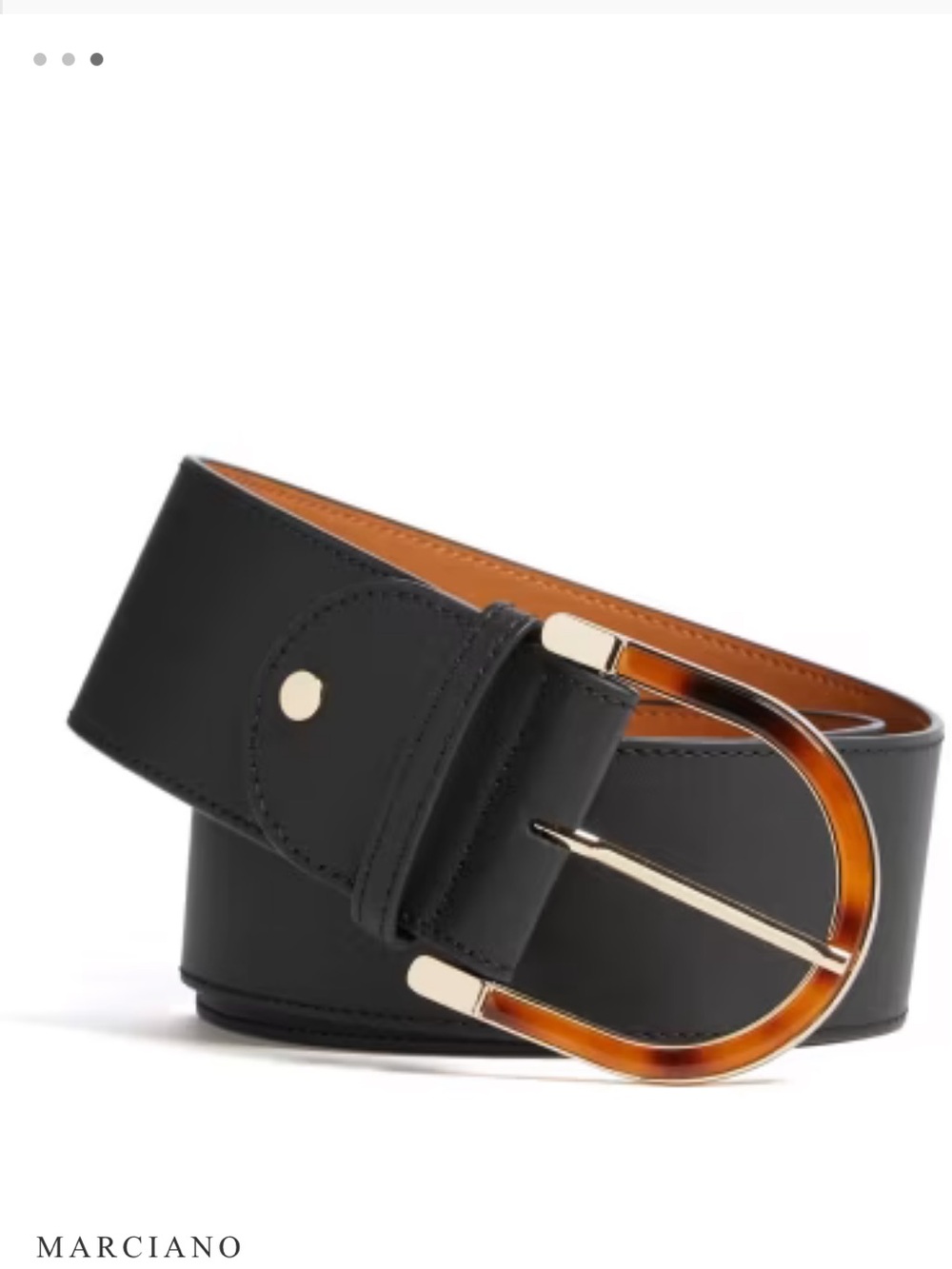 Marciano Black Leather Belt with Tortoiseshell-Edge Gold D Buckle - Size M - Picture 2 of 4